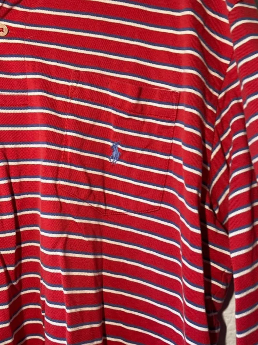 Vintage 90's Polo Golf Ralph Lauren 100% Cotton Red Polo Striped Shirt Large